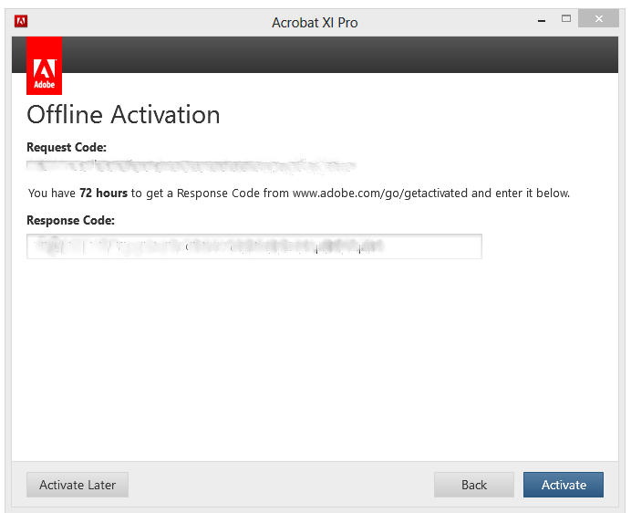 Adobe Offline Activation Response Code Invalid